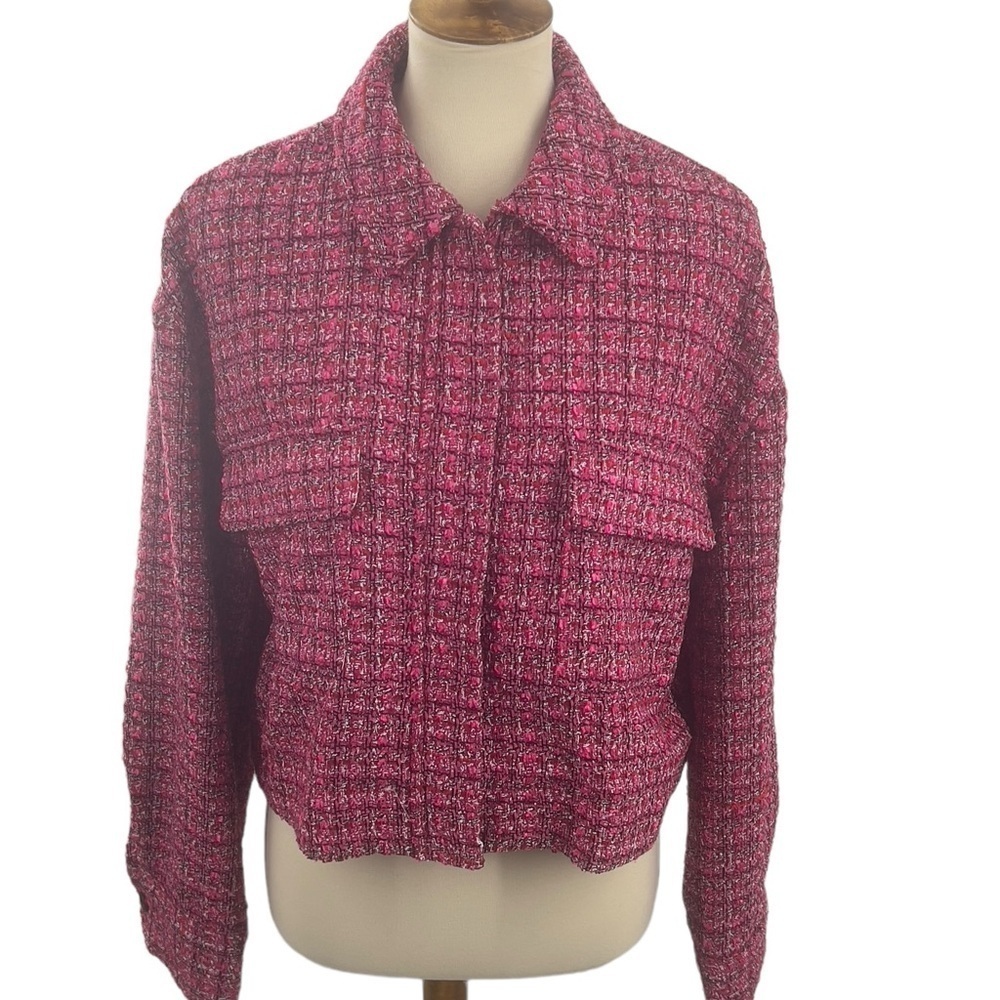 Rachel Zoe pink/black/white plaid boucle crop jacket new with tags
